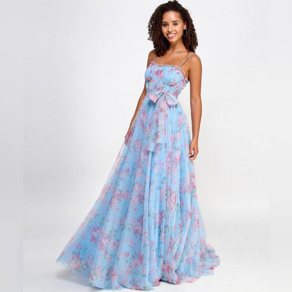 CITY STUDIO Floral long maxi BABY BLUE PINK GLOWER GOWN PARTY FLOWERF GIRL